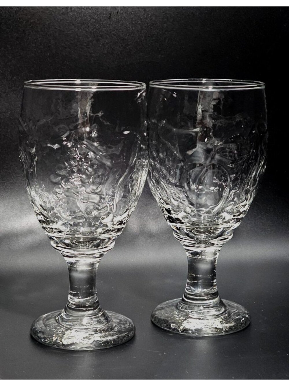 2 Vintage Libbey Orchard Fruit Goblets 7" Textured Clear Water Wine Glasses Embo